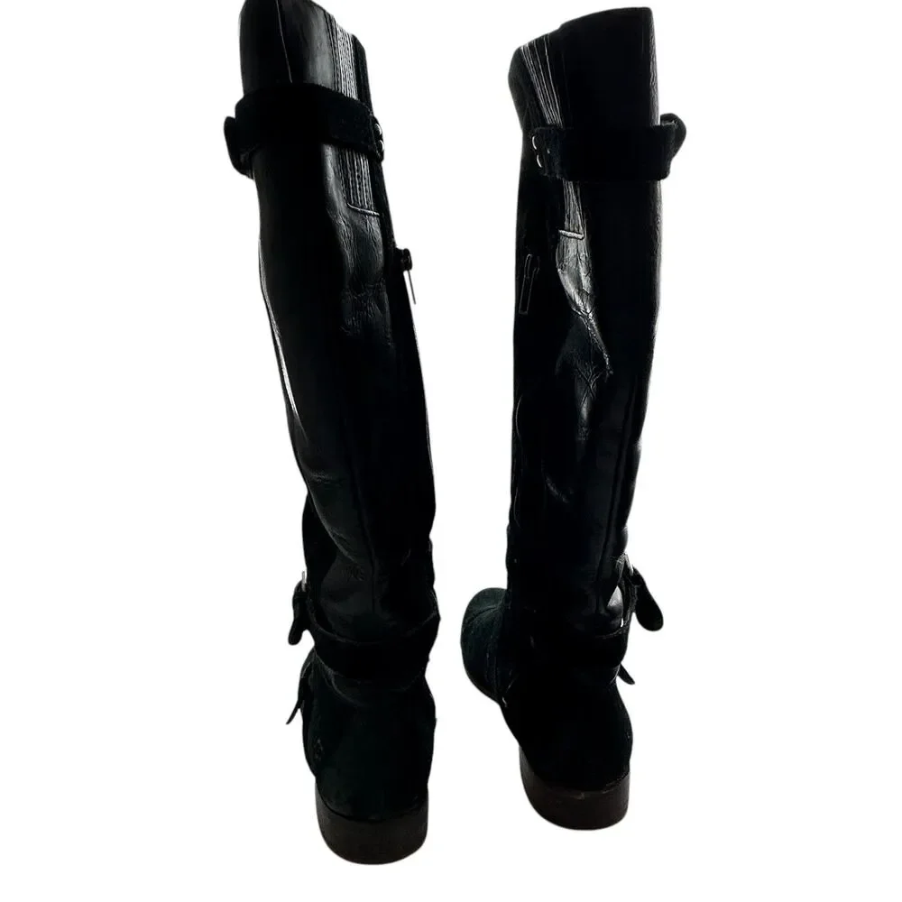 Ugg Cyndee knee high boots 9.5 Black Leather Buckle Sheepskin Shearling